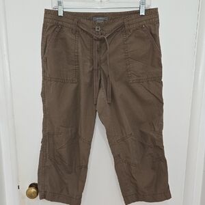 Ann Taylor Lindsay Soft Muted Brown Cargo Capri Drawstring Waist Pants